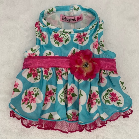 Lulupink Other - Lulu Pink Blue Floral Heart Dog Dress